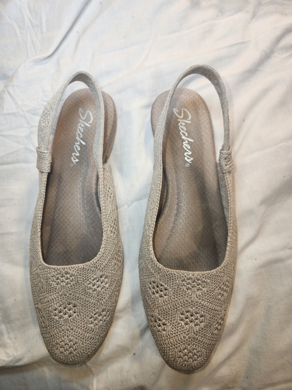 Skechers Women's Beige Knit Slingback Flats 7.5